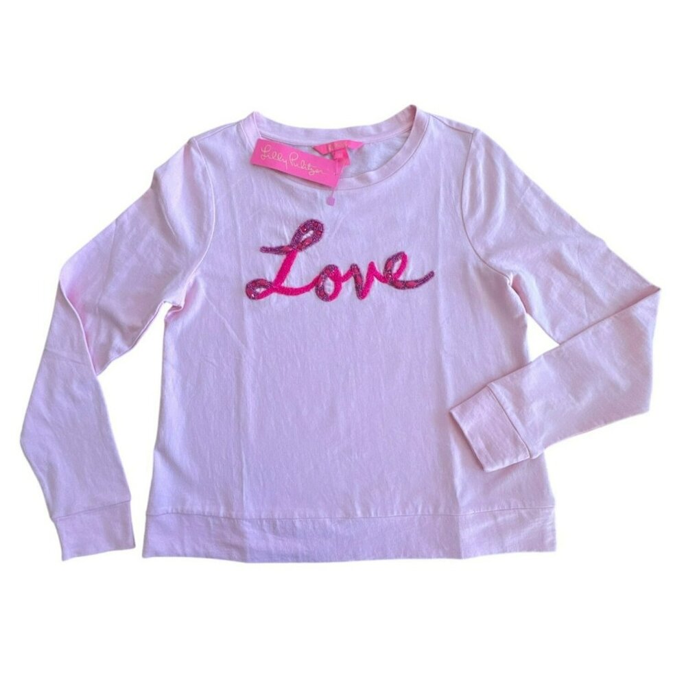 Lilly Pulitzer Rami Sweatshirt Small Pink Blossom Love Embellished Graphic NWT